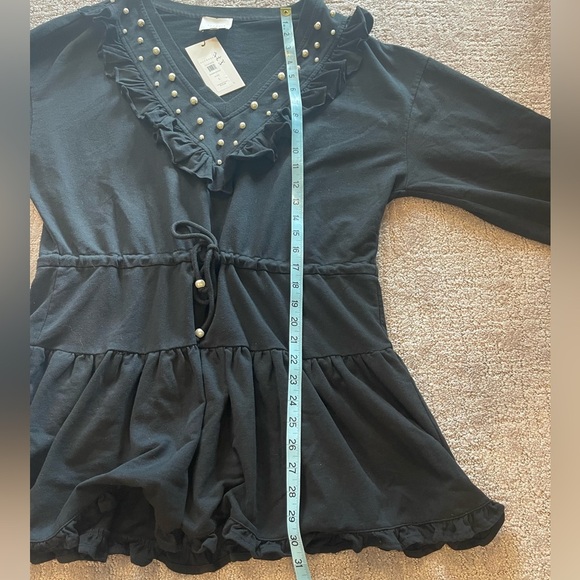 NWT Sundays Gemma Black Ruffle Mini Dress with Pearl Accents, Elastic Waist, XL - Picture 8 of 16